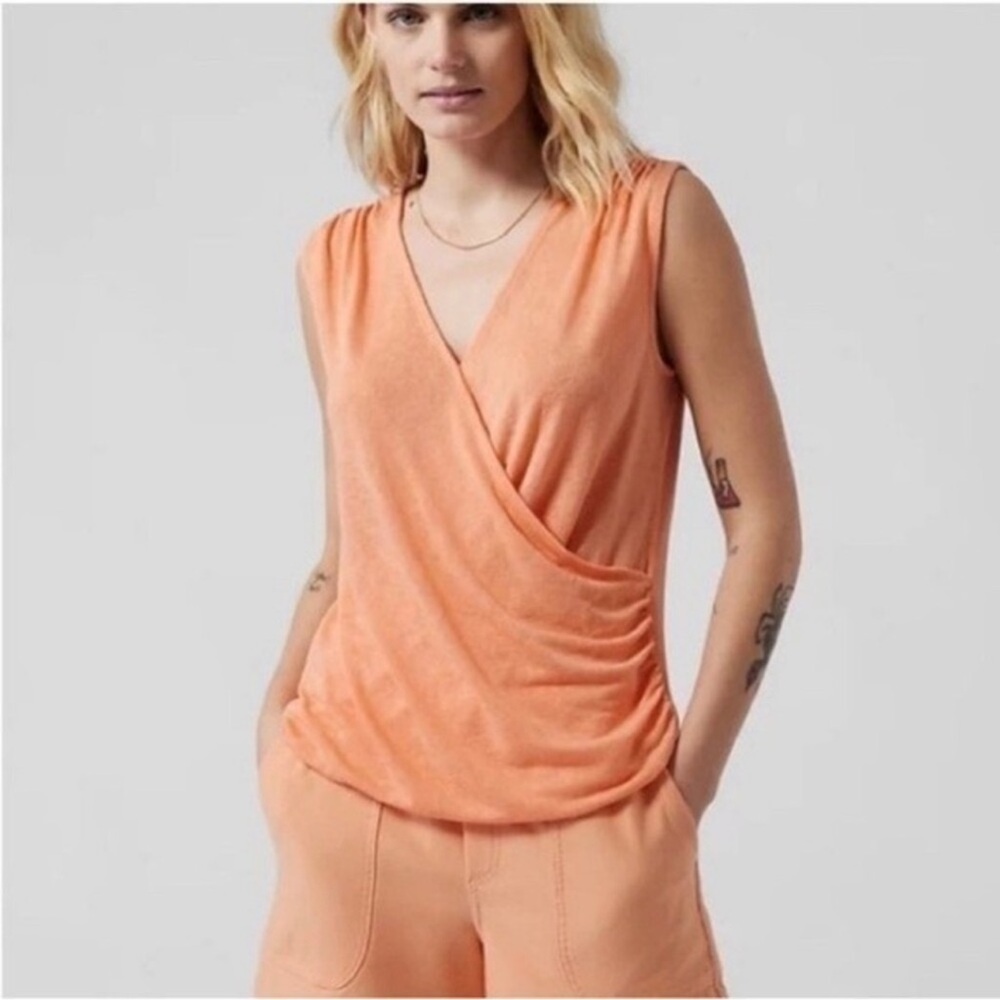 Athleta Breezy Wrap Tank Sleeveless Top Flowy Drape Cactus Peach Modal